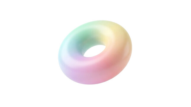 3D abstract torus shape with pastel rainbow gradient colors and smooth surface PNG Isolated on transparent background