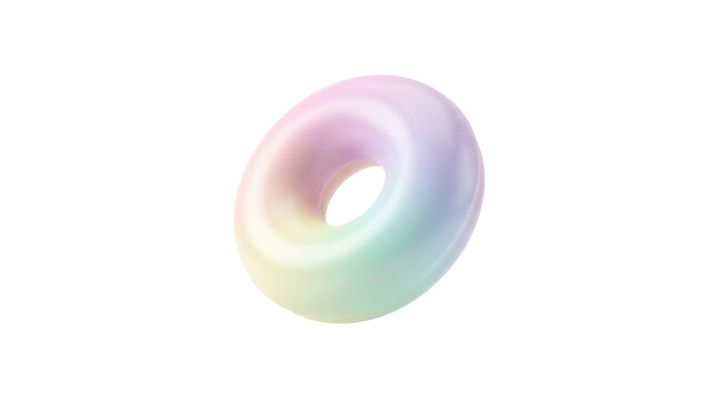 Abstract 3D torus shape with pastel rainbow gradient and smooth glossy surface PNG Isolated on transparent background