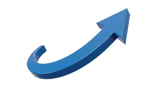 Blue 3D arrow pointing upwards and to the right indicating growth and progress PNG Isolated on transparent background