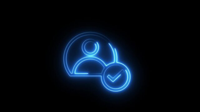 blue neon line glowing user profile with checkmark animation on black background
