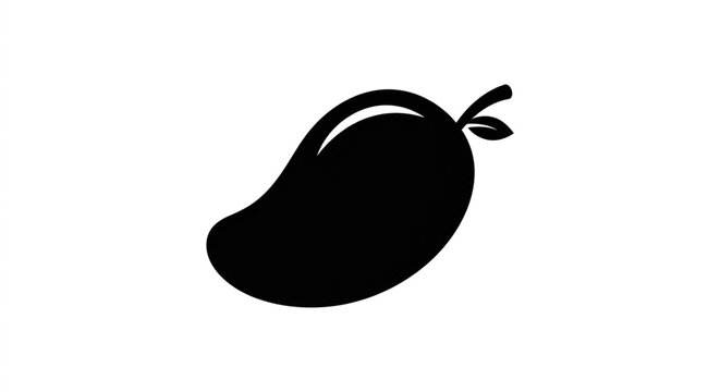 Mango silhouette depicts a dark tropical fruit shape isolated on a clean white background for modern design applications.