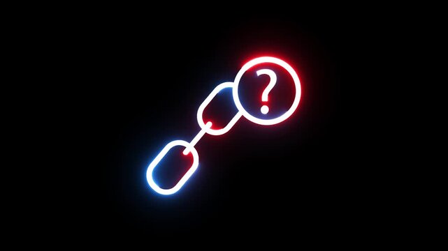 Neon link with question mark glowing on black background for business security concept video