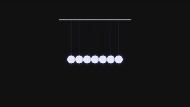 Newton's cradle kinetic energy physics pendulum motion on animation 4k black background