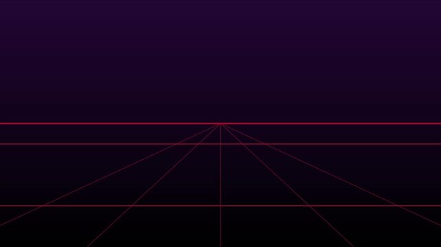 Retro synthwave grid animation 4k background, with red laser, lines moving in, perspective for 80s, style motion and, digital projects