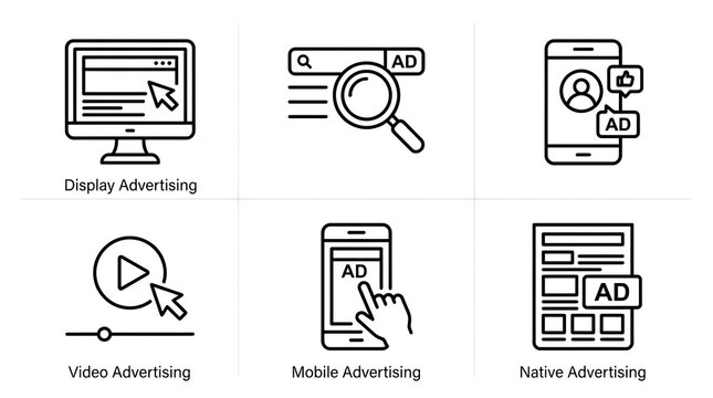 Digital Advertising and Marketing Strategy Icon Set