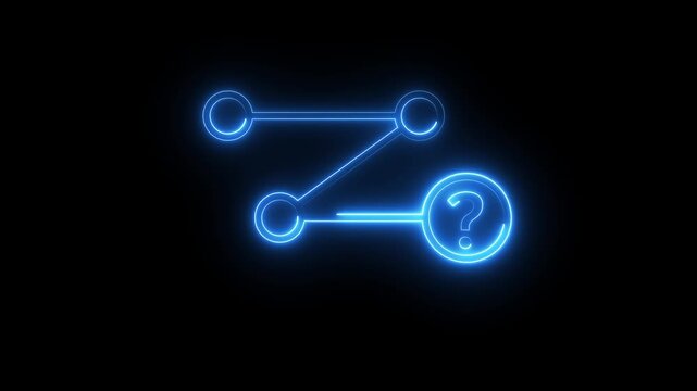 Neon blue outline of flowchart sequence with question mark symbol on black background video