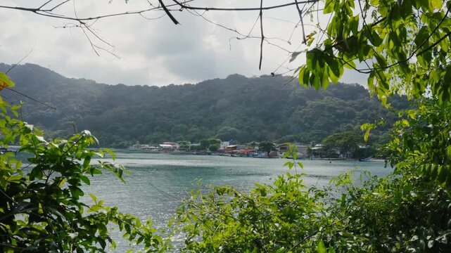sapzurro town in colombia panoramic view over sea tropical caribbean bay in choco region