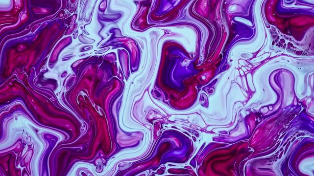 Vibrant cyan and purple fluid art background showing detailed acrylic cells and marble swirl motion