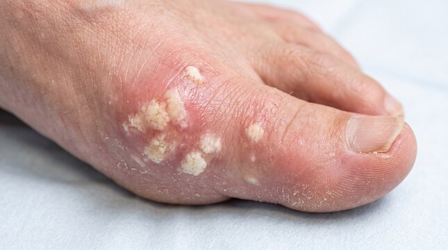 Tophaceous Gout Showing Urate Crystal Deposits Around Toe Joint in Chronic Gout