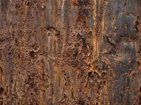 Highly detailed rusted metal texture with corrosion and peeling paint industrial background