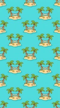 Tropical island seamless pattern with palm trees and hammocks