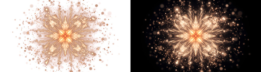 Fototapeta premium Golden Star Burst of glowing light rays and sparkling particles on black featuring PNG, Transparent and Black Background Versions