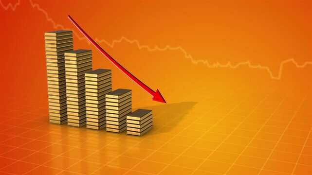 Falling Gold Prices with Declining Gold Bars, Downward Arrow and Stock Market Graph
