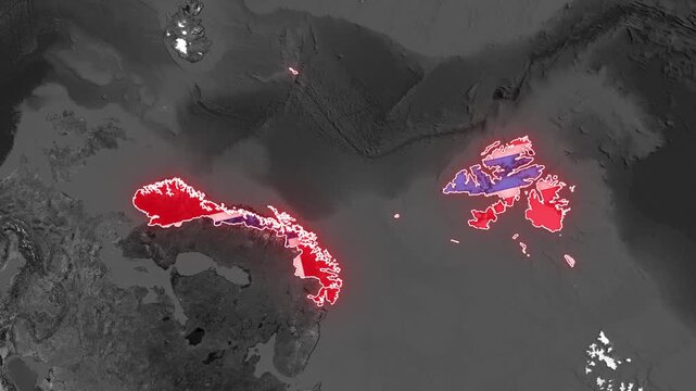 Norway Map Highlight with Glowing Red Border on Grayscale World Satellite Map