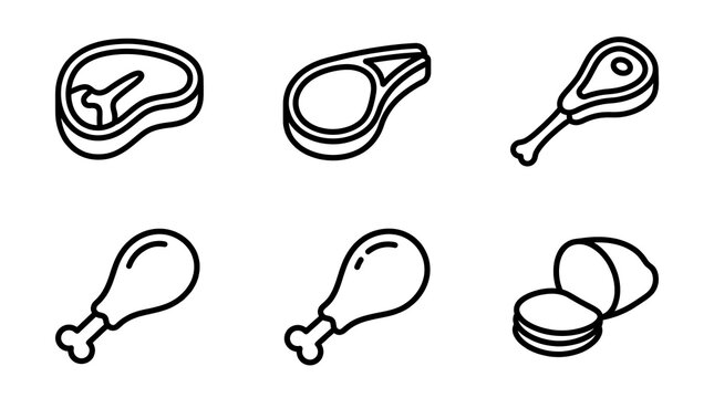 Meat and Protein Line Icon Set Vector