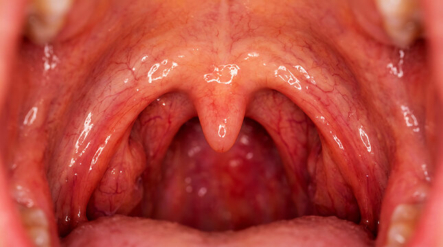 Close-up of human mouth interior showing tongue and teeth