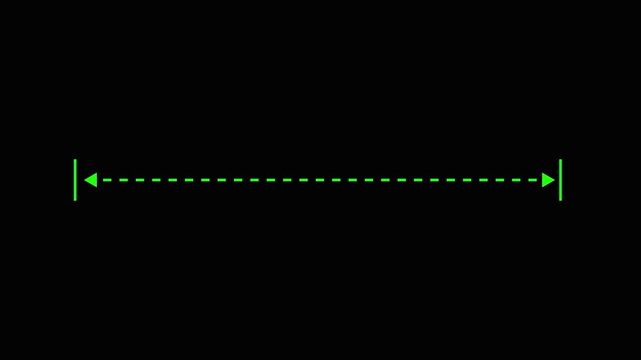 Animated green dotted line with arrows expanding horizontally on black background for technical measurement concept