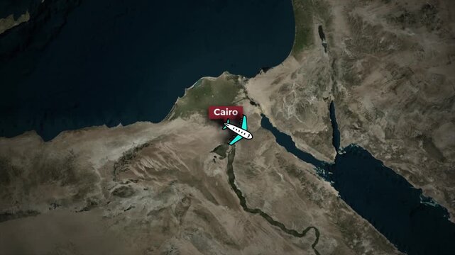 Cairo to Jeddah Flight Route Animation on 3D Earth Satellite Map