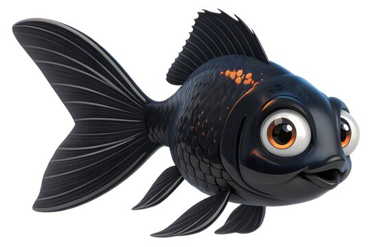 Black fancy goldfish with large expressive eyes swimming