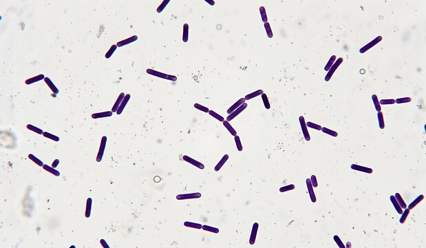 Gram-Positive Rod-Shaped Bacilli Bacteria Microscopic View on Lab Slide
