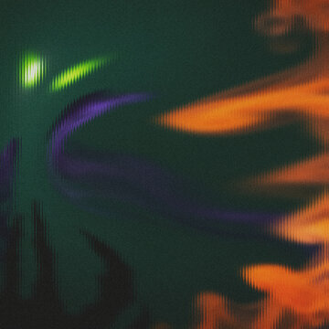 Roughly granulated midnight teal canvas, displaying a pointed chartreuse glow and an ethereal amethyst curve, dynamically contrasted by diffuse
