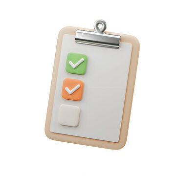 Clipboard with checklist and colorful check marks in a 3d style
