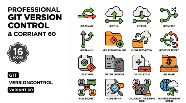 Professional Git Version Control And Corriant 60 Icons Set
