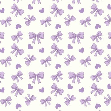 Ribbon Seamless Pattern on Off White Background | Pastel Bow Repeating Pattern for Fabric, Wallpaper and Wrapping Paper