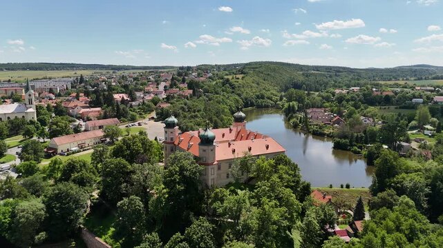 Mn&iacute;&scaron;ek pod Brdy Chateau in summer - Aerial drone view