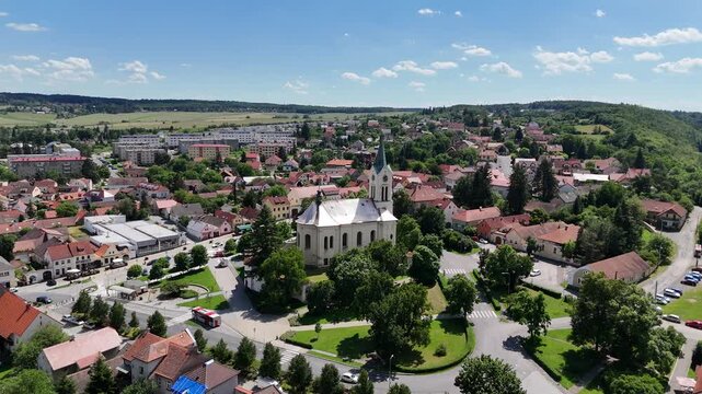 Saint Wenceslaus Church in Mn&iacute;&scaron;ek pod Brdy - Aerial drone view