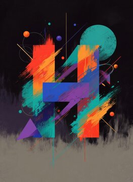 Lettera "H" astratta con pennellate materiche e forme geometriche su sfondo scuro