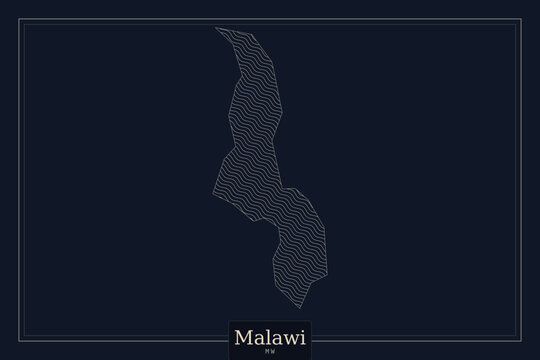 Malawi map vector illustration, minimalist dark blue silhouette with white dotted texture, professional geographic outline for corporate presentations