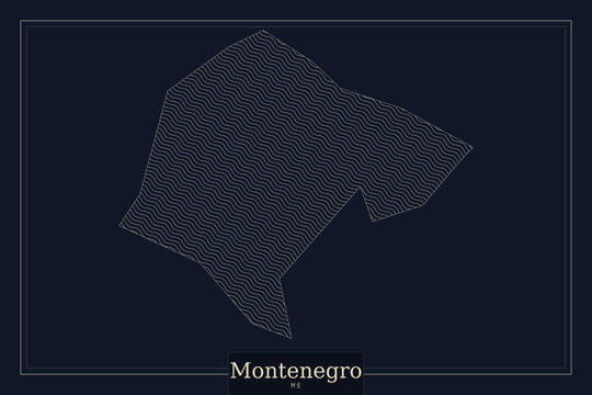Montenegro map vector illustration, minimalist geographic outline of Montenegro, dark blue cartography background with dotted texture pattern