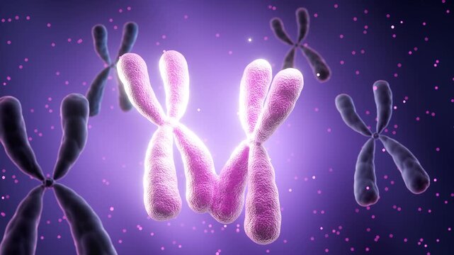chromosome X duplicating during the mitosis process. Concept for cellular rejuvenation, genetic research, biotechnology, and molecular biology.