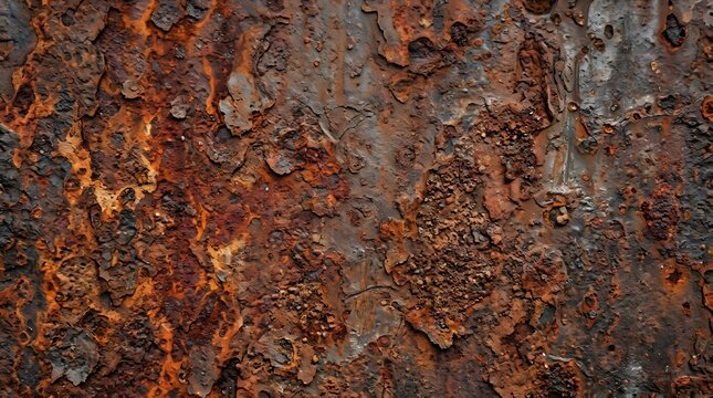 Seamless rusted iron texture background for industrial design. Corroded metal surface pattern with rich brown and orange oxidation for creative pro...