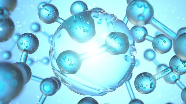 3D Animation of Hydrogen Molecules or New Clean Energy, Water Hydrogen Fuel Cell