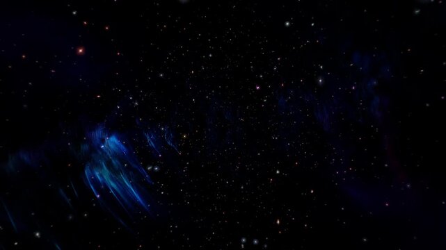 Loop dark blue cloud nebula space travel abstrack background.4K 3D dark blue cloud slowly floating through space against black background.