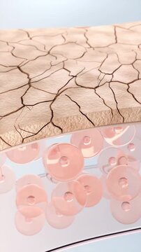 Dry, cracked skin indicates damage to the skin barrier and dehydration 3D animation.