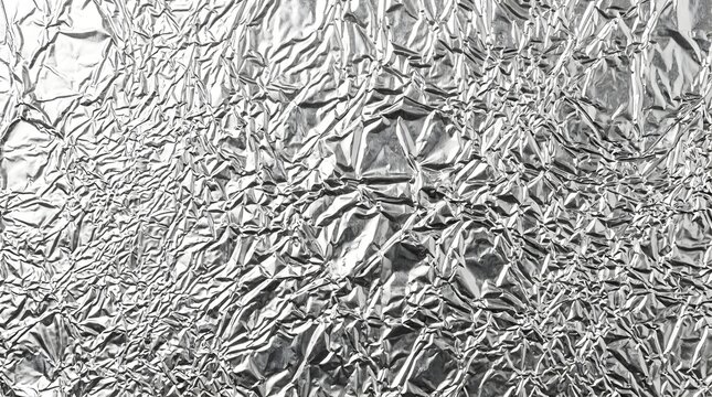 Seamless silver metallic foil texture background. Abstract shiny crumpled foil surface for luxury packaging and design projects.