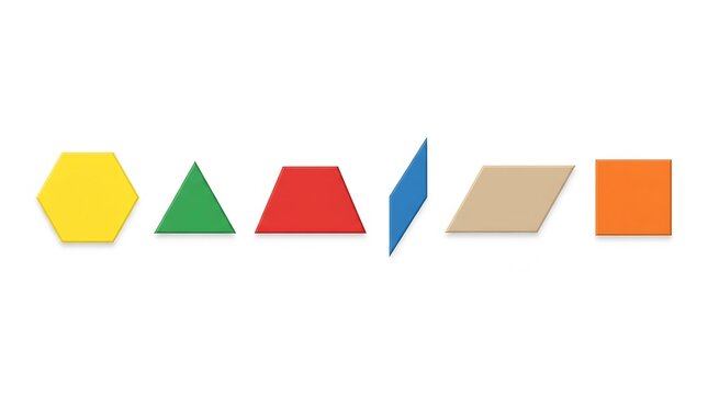 Colorful geometric shapes on white background. Educational puzzle pieces for learning math.