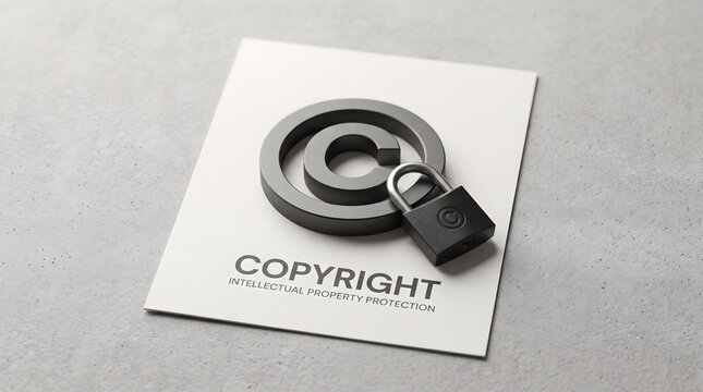 Copyright symbol and padlock on intellectual property document