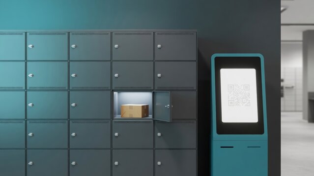 Automated parcel locker system with qr code display for convenient package delivery and pickup services