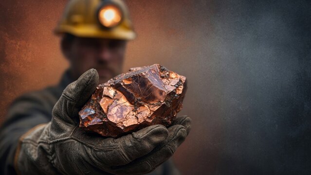Miner holding raw copper ore, showcasing valuable mineral resources and the mining industry process
