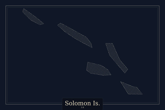 Solomon Islands map vector, minimalist dark blue cartography illustration, geometric island archipelago outline for travel and education