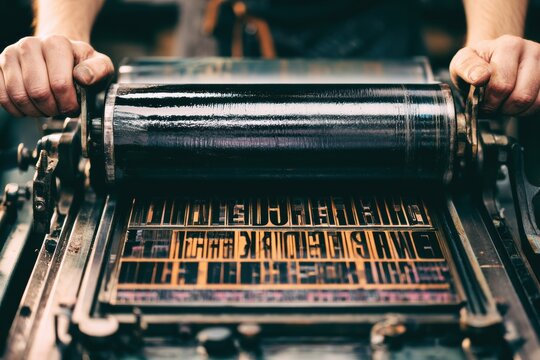 Vintage Letterpress Printing Machine with Moveable Type Close-Up