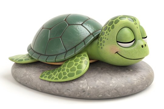 Cute cartoon turtle with smiling face on gray background