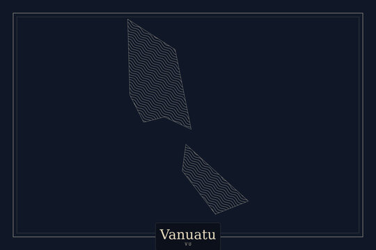 Vanuatu map silhouette with white dot pattern, minimalist dark blue geography vector, elegant Pacific island nation cartography for infographics
