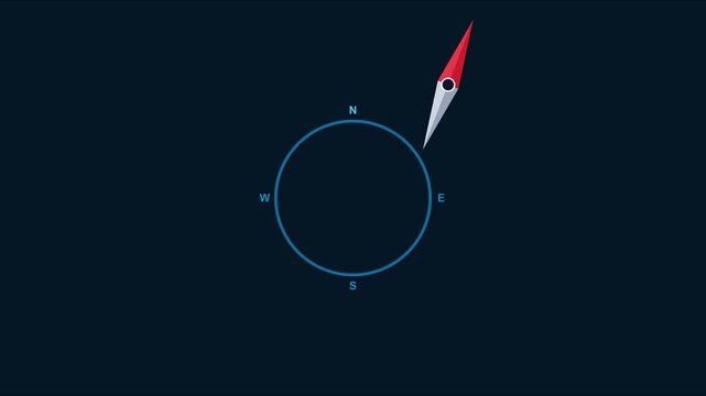 Animated compass needle spinning on dark blue animation 4k background, for navigation and, directional concepts