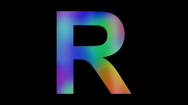 The uppercase letter "R" featuring colorful, abstract patterns, alpha channel, loop