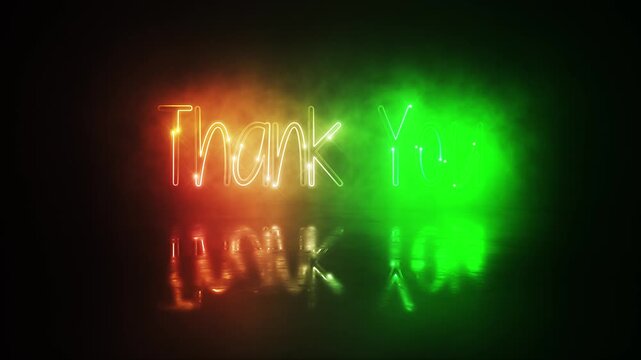 Thank You glow colorful neon laser text glitch effect animation cinematic title on black abstract background.